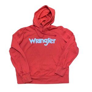 Wrangler Red Pullover Hoodie Puff Shoulders Sleeves Kangaroo Pocket Sz L‎ Retro